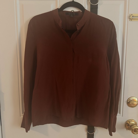 AllSaints Silk Blouse – Burgundy Minimalist Button-Front - Picture 2 of 3
